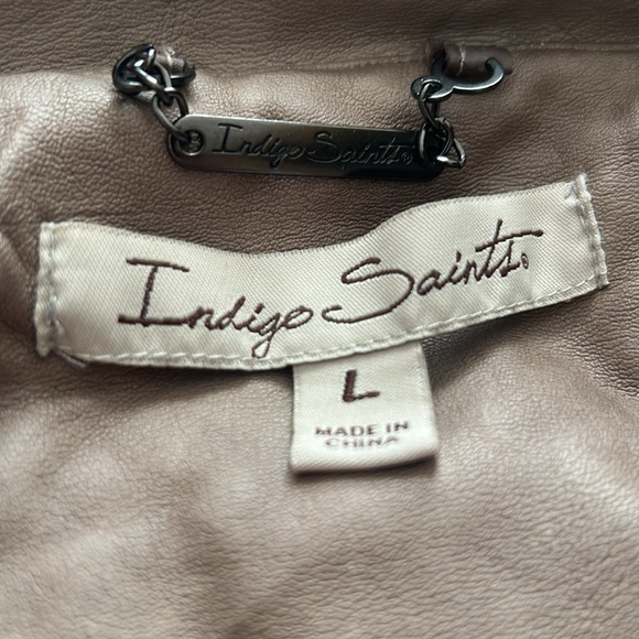 NWT⭐️INDIGO SAINTS JACKET Light Brown Mushroom color Vegan LEATHER Large - Picture 9 of 15